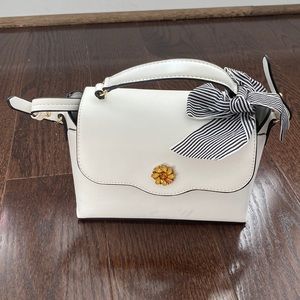 White Sunflower Ribbon Twilly Bow Top Handle Purse